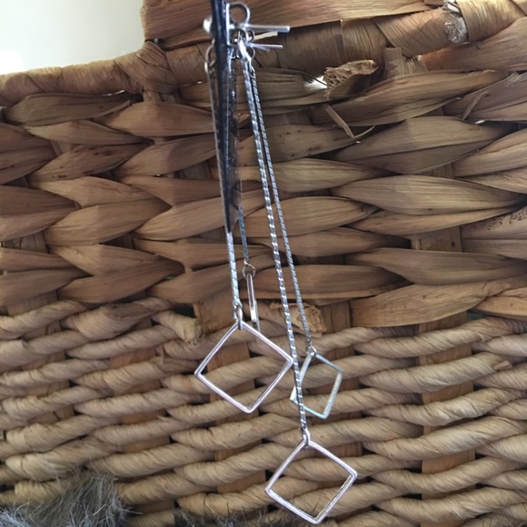 Silver tone chain diamond charm pierced earrings - Picture 2 of 5